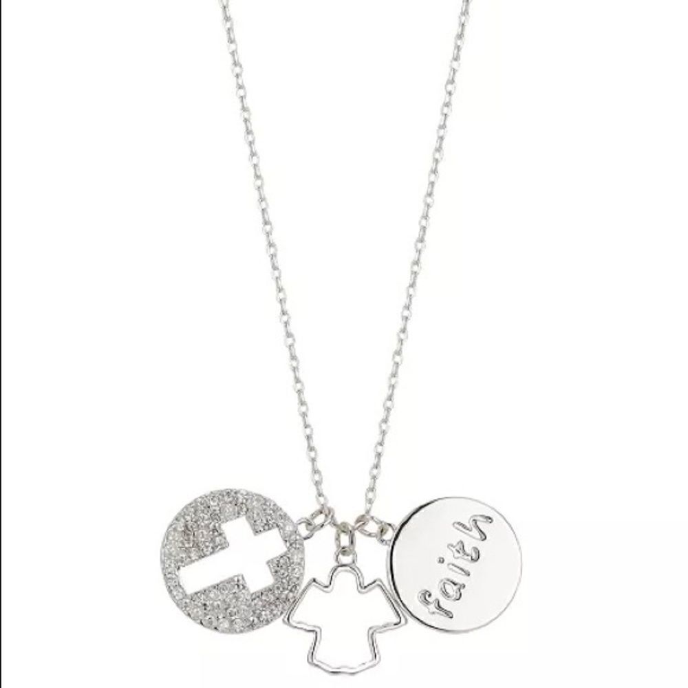 Unwritten Gratitude & Grace Faith Angel Crystal Cross Charm Pendant Necklace New